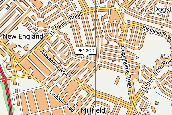 PE1 3QD map - OS VectorMap District (Ordnance Survey)