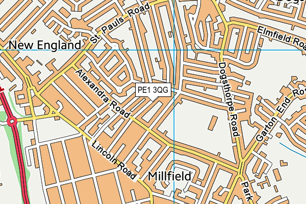 PE1 3QG map - OS VectorMap District (Ordnance Survey)