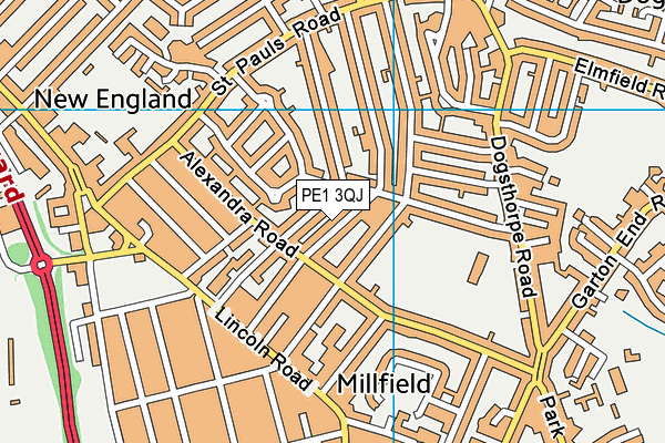 PE1 3QJ map - OS VectorMap District (Ordnance Survey)