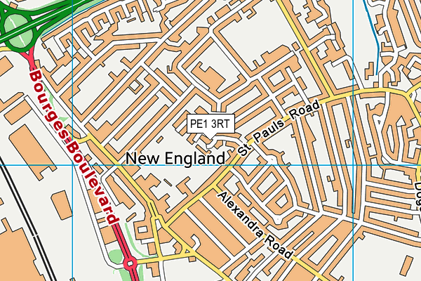 PE1 3RT map - OS VectorMap District (Ordnance Survey)