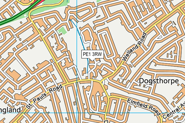 PE1 3RW map - OS VectorMap District (Ordnance Survey)
