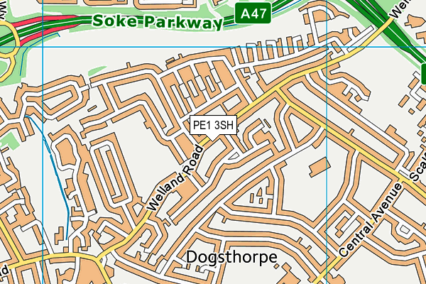 PE1 3SH map - OS VectorMap District (Ordnance Survey)