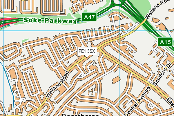 PE1 3SX map - OS VectorMap District (Ordnance Survey)