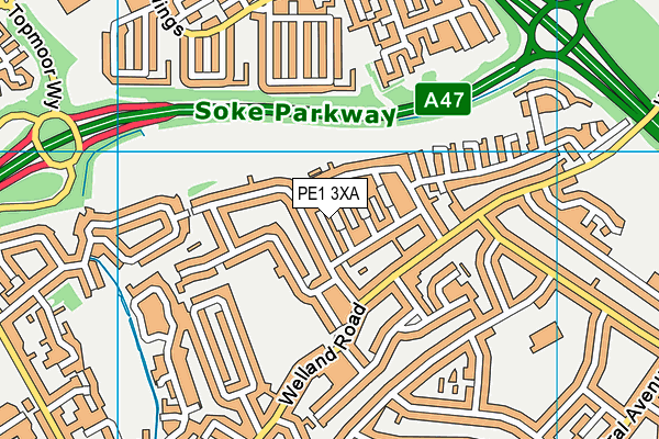 PE1 3XA map - OS VectorMap District (Ordnance Survey)