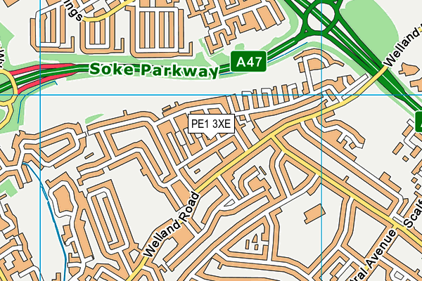 PE1 3XE map - OS VectorMap District (Ordnance Survey)