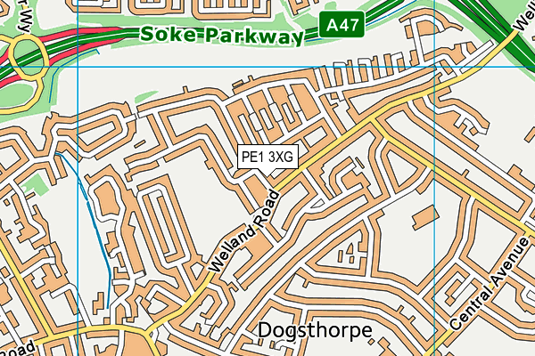 PE1 3XG map - OS VectorMap District (Ordnance Survey)