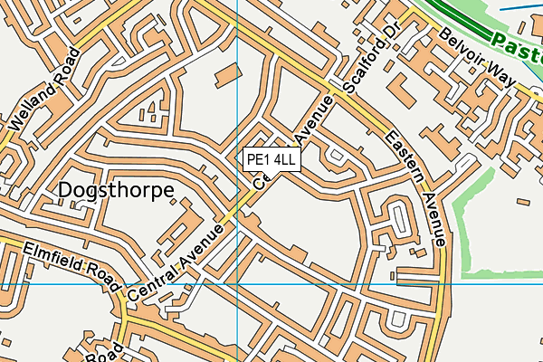 PE1 4LL map - OS VectorMap District (Ordnance Survey)