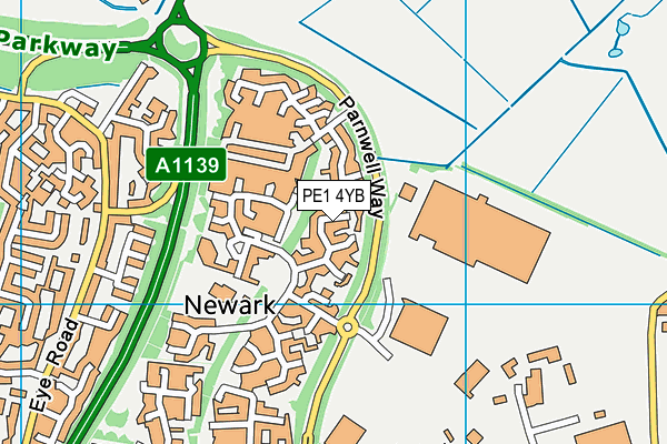 PE1 4YB map - OS VectorMap District (Ordnance Survey)