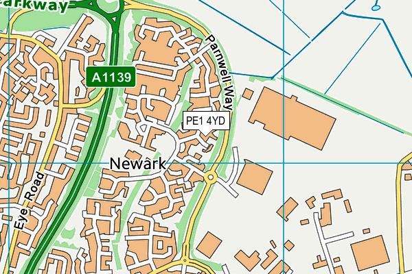 PE1 4YD map - OS VectorMap District (Ordnance Survey)
