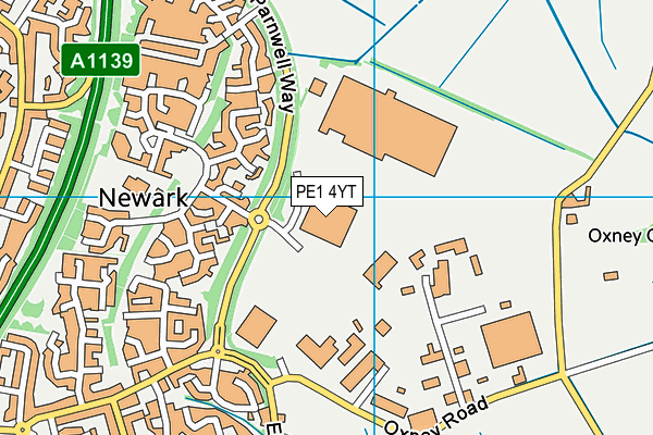 PE1 4YT map - OS VectorMap District (Ordnance Survey)