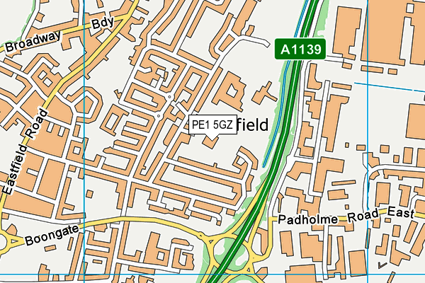 PE1 5GZ map - OS VectorMap District (Ordnance Survey)