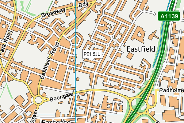 PE1 5JU map - OS VectorMap District (Ordnance Survey)