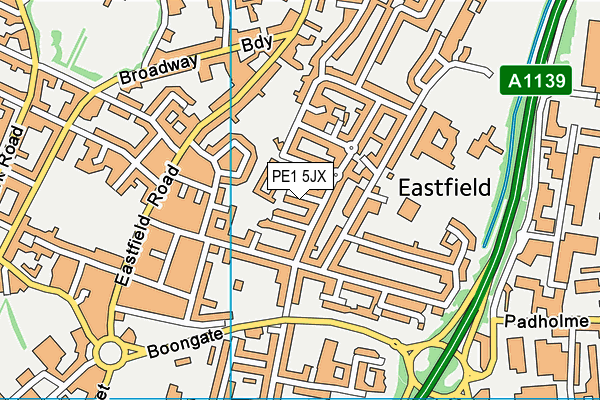 PE1 5JX map - OS VectorMap District (Ordnance Survey)