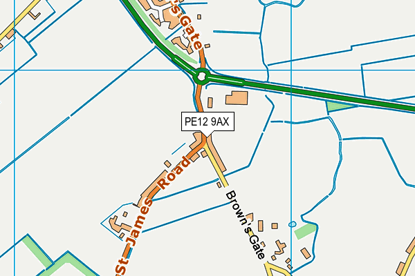 PE12 9AX map - OS VectorMap District (Ordnance Survey)