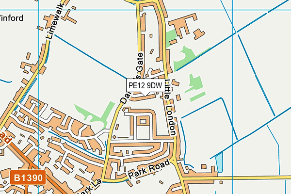 PE12 9DW map - OS VectorMap District (Ordnance Survey)