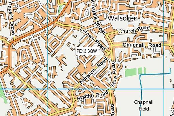 PE13 3QW map - OS VectorMap District (Ordnance Survey)