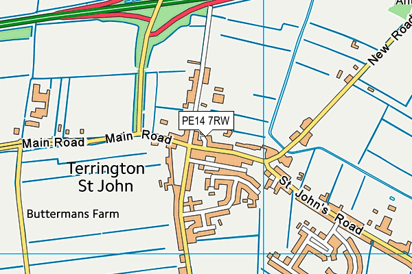 PE14 7RW map - OS VectorMap District (Ordnance Survey)