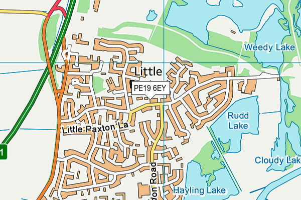 Queen Elizabeth Ii Recreation Ground (Little Paxton) map (PE19 6EY) - OS VectorMap District (Ordnance Survey)