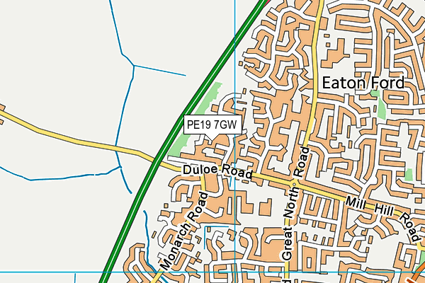 PE19 7GW map - OS VectorMap District (Ordnance Survey)