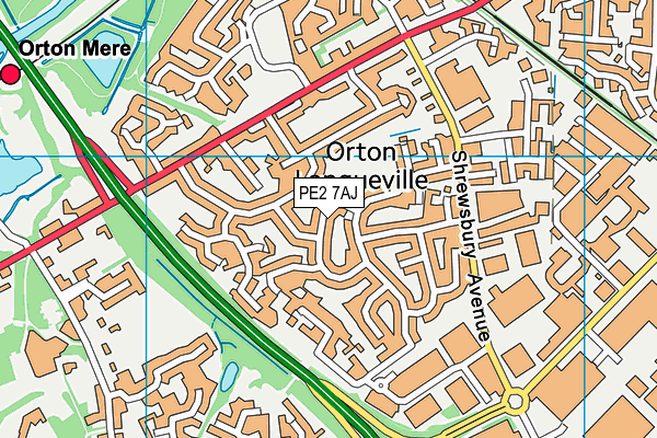 PE2 7AJ map - OS VectorMap District (Ordnance Survey)