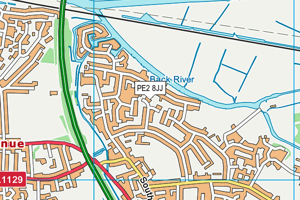 PE2 8JJ map - OS VectorMap District (Ordnance Survey)