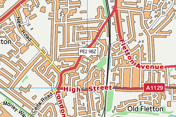 PE2 9BZ map - OS VectorMap District (Ordnance Survey)