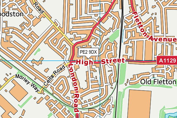 PE2 9DX map - OS VectorMap District (Ordnance Survey)