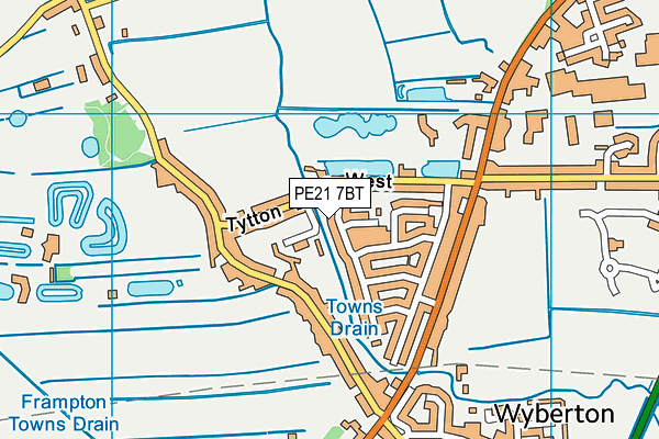 PE21 7BT map - OS VectorMap District (Ordnance Survey)