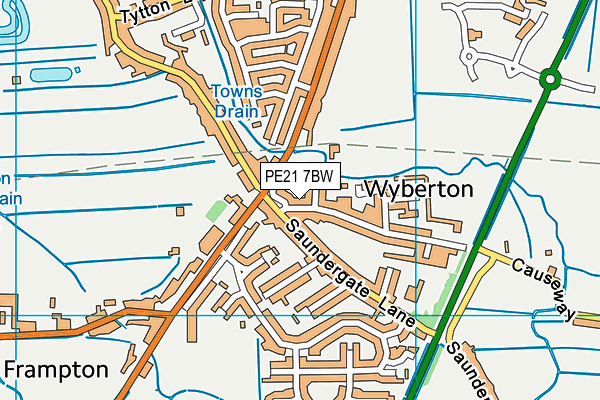 PE21 7BW map - OS VectorMap District (Ordnance Survey)