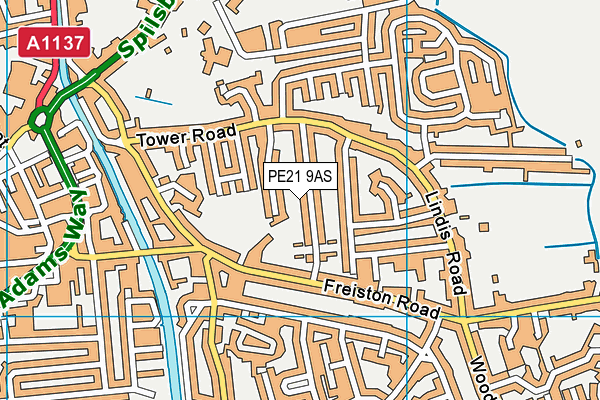 PE21 9AS map - OS VectorMap District (Ordnance Survey)