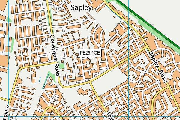 PE29 1GE map - OS VectorMap District (Ordnance Survey)