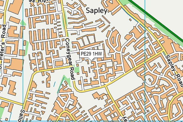 PE29 1HW map - OS VectorMap District (Ordnance Survey)