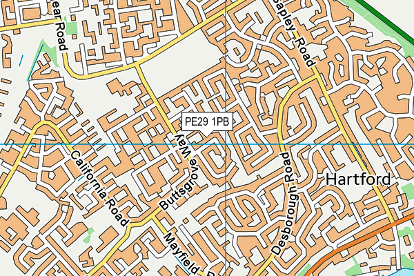 PE29 1PB map - OS VectorMap District (Ordnance Survey)