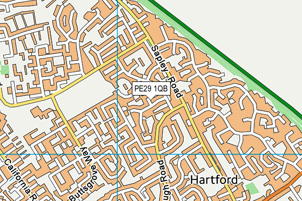 PE29 1QB map - OS VectorMap District (Ordnance Survey)