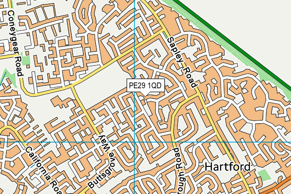 PE29 1QD map - OS VectorMap District (Ordnance Survey)