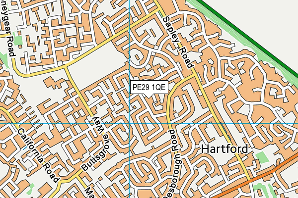 PE29 1QE map - OS VectorMap District (Ordnance Survey)