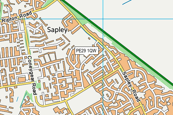 PE29 1QW map - OS VectorMap District (Ordnance Survey)