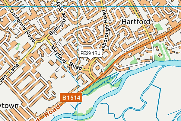 PE29 1RU map - OS VectorMap District (Ordnance Survey)