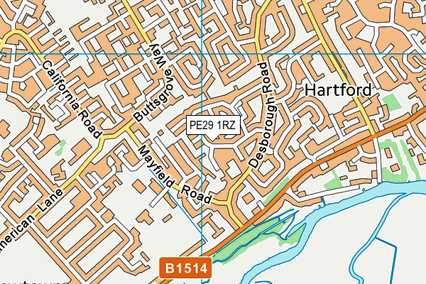 PE29 1RZ map - OS VectorMap District (Ordnance Survey)