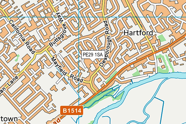 PE29 1SA map - OS VectorMap District (Ordnance Survey)