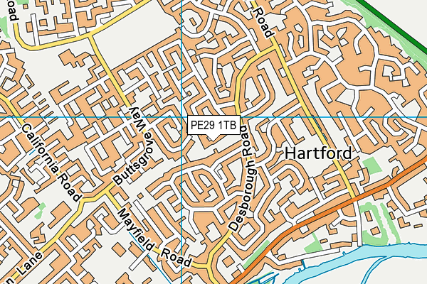 PE29 1TB map - OS VectorMap District (Ordnance Survey)