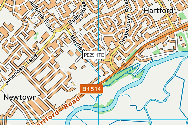 PE29 1TE map - OS VectorMap District (Ordnance Survey)