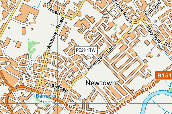 PE29 1TW map - OS VectorMap District (Ordnance Survey)