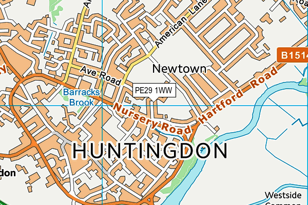 PE29 1WW map - OS VectorMap District (Ordnance Survey)