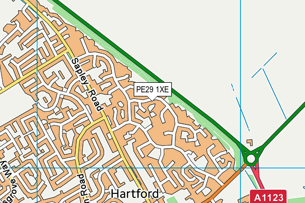 PE29 1XE map - OS VectorMap District (Ordnance Survey)