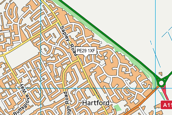 PE29 1XF map - OS VectorMap District (Ordnance Survey)