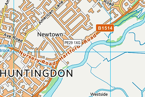 PE29 1XG map - OS VectorMap District (Ordnance Survey)