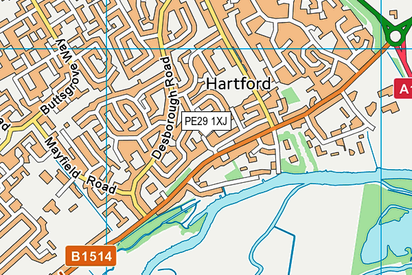 PE29 1XJ map - OS VectorMap District (Ordnance Survey)