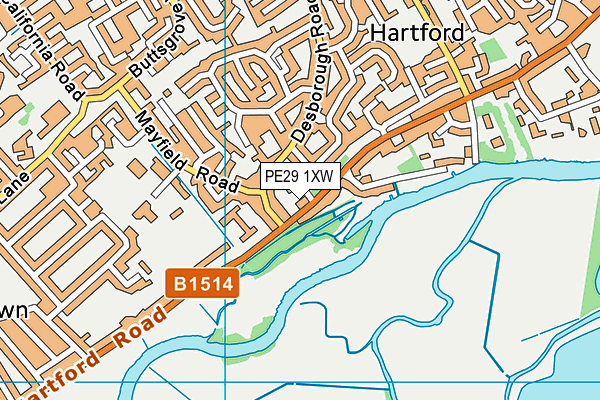 PE29 1XW map - OS VectorMap District (Ordnance Survey)