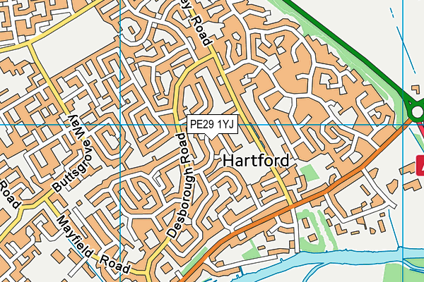 PE29 1YJ map - OS VectorMap District (Ordnance Survey)
